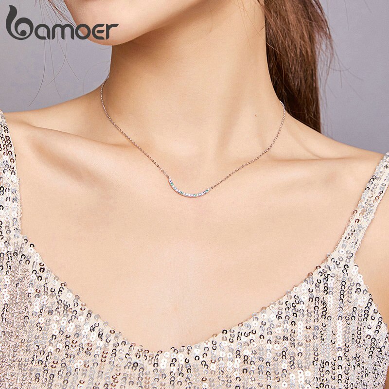 Bamoer Kleurrijke Glimlach Metalen Choker Ketting Voor Vrouwen 925 Sterling Zilver Eenvoudige Minimalistische Kraag BSN182