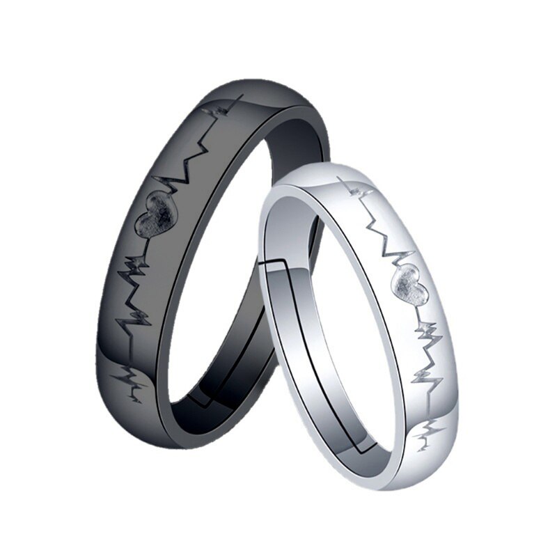 2 Stuks Paar Ring Paar Ring Belettering Zwart-wit Ecg Live Mond Een Paar Mannen En Vrouwen Koreaanse eenvoudige