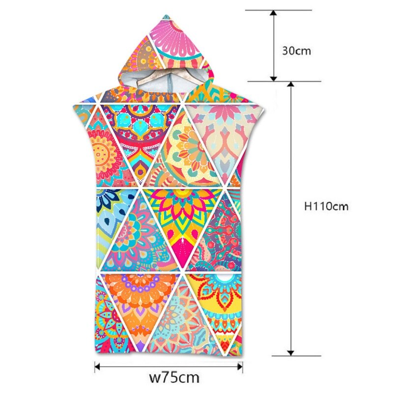 Toalla de playa con capucha de microfibra para adultos, Poncho de secado rápido con Mandala para piscina, Surf, toallas de baño, traje de baño cambiante, bata y capa