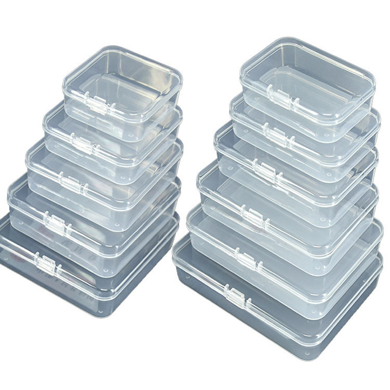 Caja de plástico pequeña con tapa transparente de 4 tamaños para guardar piezas y herramientas, caja para presentación de joyas, caja de tornillo, contenedor de cuentas,