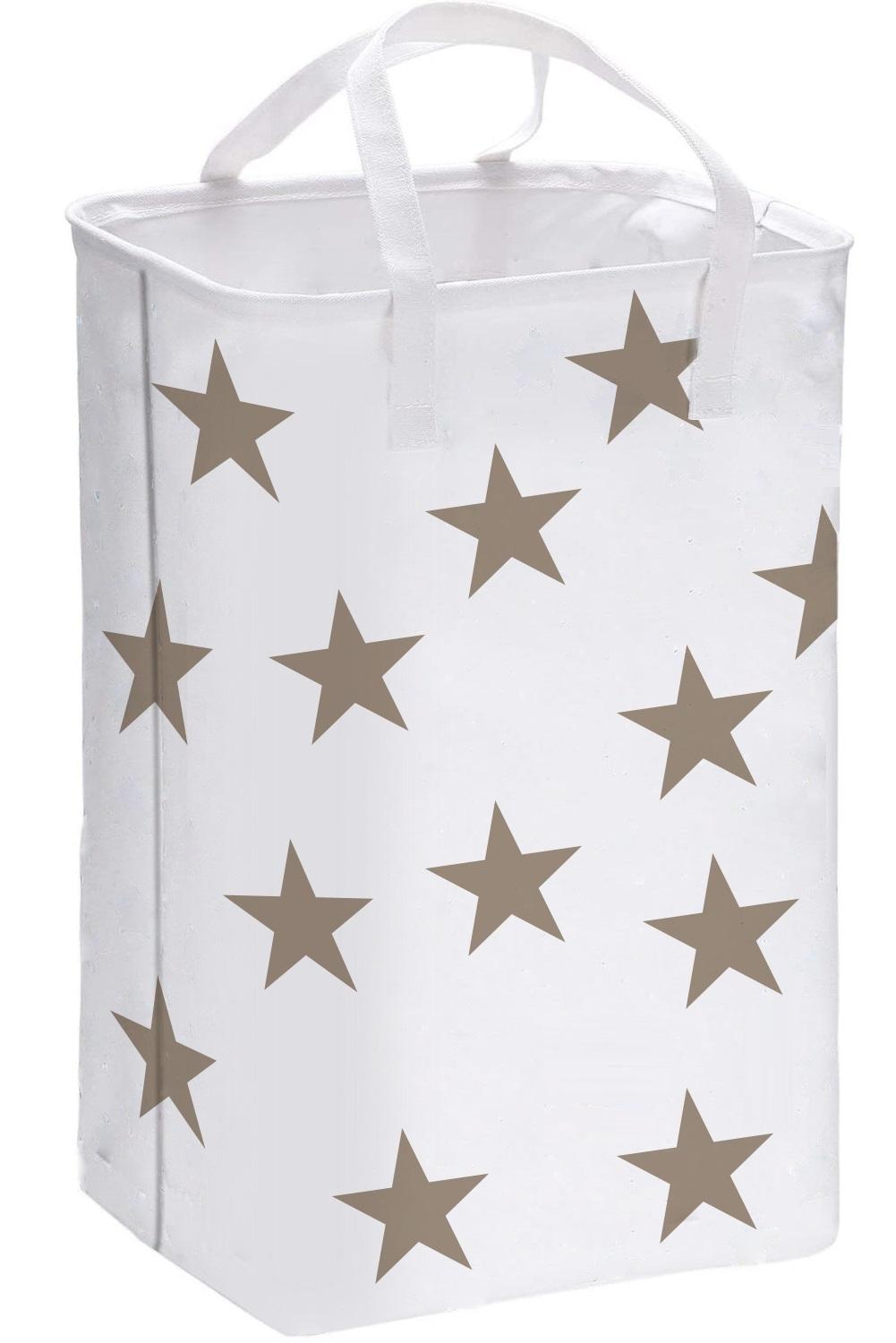 75L Laundry basket Large Clothes storage Basket with Extended handle for Storage basket Toys in Bedroom Foldable Hamper: khaki Star