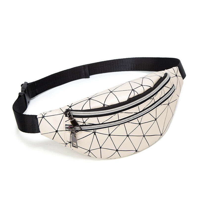 Women's Waist Bag PU Leather Waterproof Hip Hop Fanny Pack Outdoor Purse Belt Bag: Beige