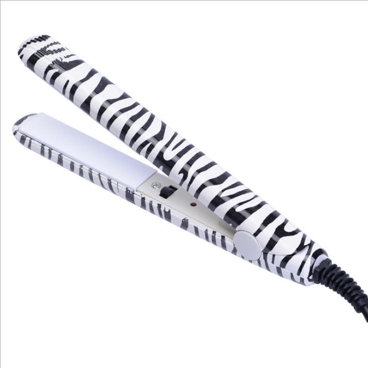 Electronic Hair Iron Hairstyling Portable Ceramic Flat Iron Hair Straightener Irons Styling Tools: Zebra White