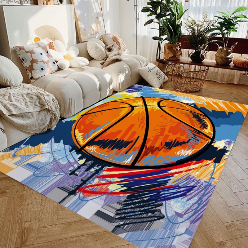 Tapis de sport non ald ball imprimé, football, basket-ball, zone, lavable, entrée, portières, chambre, salon, cuisine, polymères: 150X220cm / WHITE