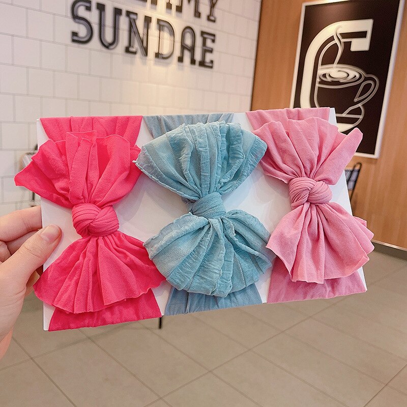 3 Stks/set Baby Hoofdband Big Bows Pasgeboren Hoofdbanden Hoofdbanden Voor Meisjes Effen Kleur Kids Baby Tulband Baby Haar Accessoires: set 4