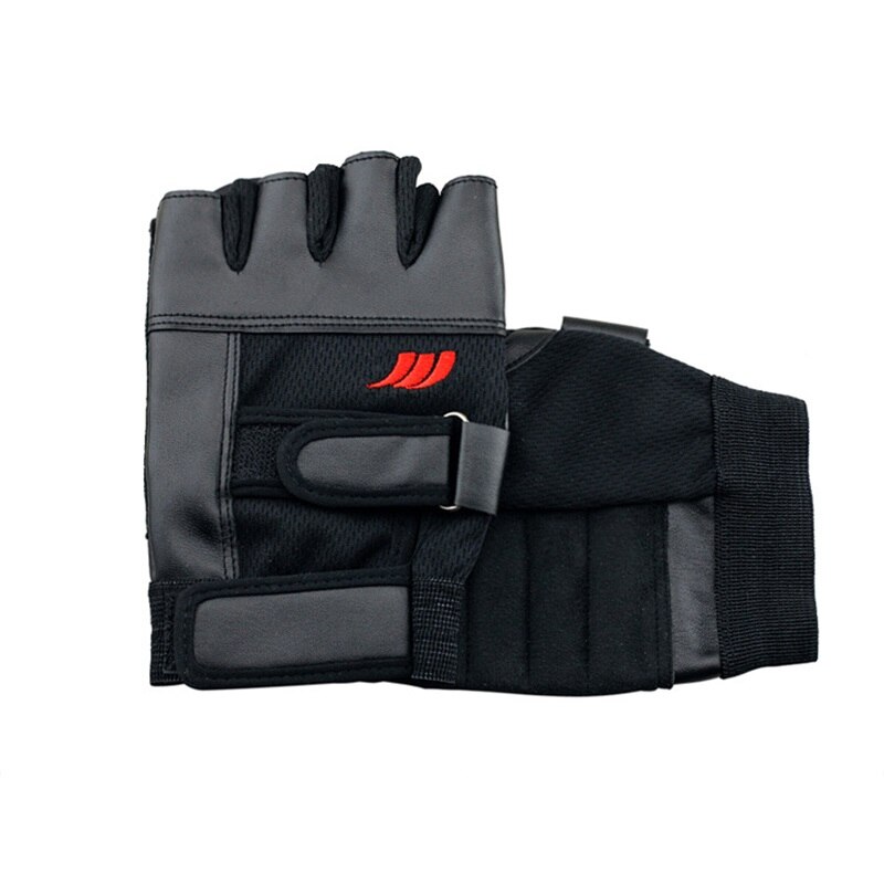 1 par män svart pu läder vikt lyft gym handskar träning handleds wrap sport träning träning fitness
