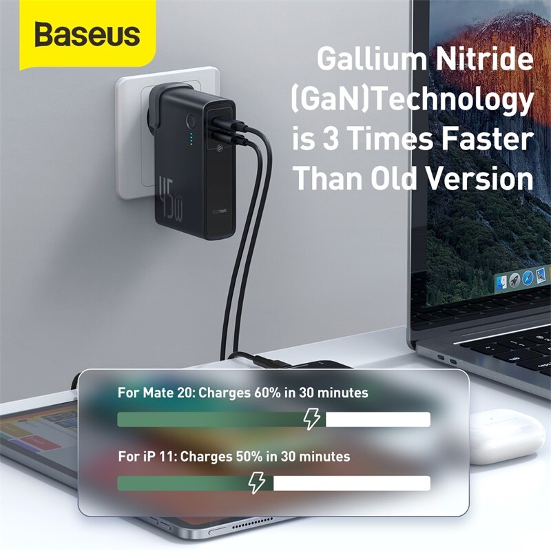 Baseus 45W Gan Charger Qc Snelle Usb Charger Voor Iphone Xiaomi 10000Mah Power Bank PD3.0 QC3.0 Scp Quick oplader Voor Notebook