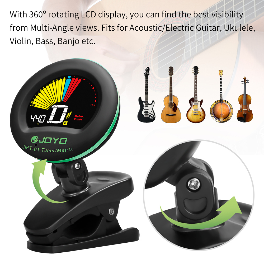 JOYO JMT-01 Afinador de guitarra Pantalla LCD Afinador electrónico con clip Afinador de metrónomo digital sensible para guitarra cromática/bajo/ukelele