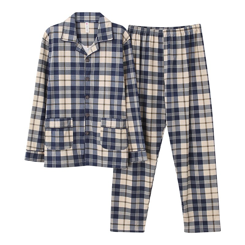 Pyjama 100% coton pour homme, tenue de nuit à la , vêtements chauds pour la maison, à carreaux PJ, automne