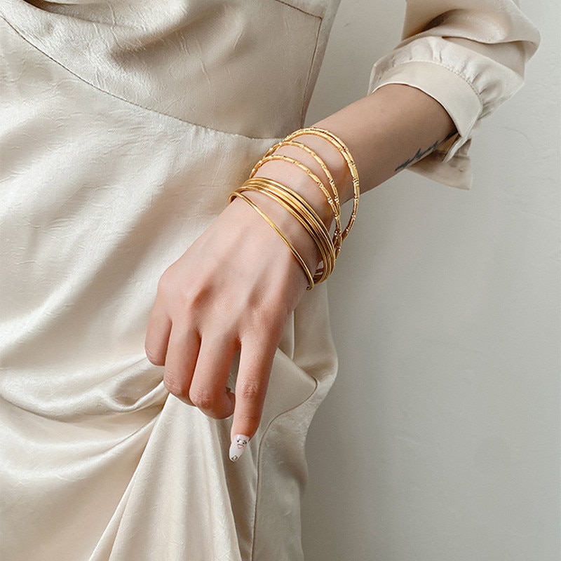 8 Stuks/set Eenvoudige Mode Roestvrij Staal Gouden Armband Voor Vrouw Multilayer Diy Manchet Armband Meisje Sieraden