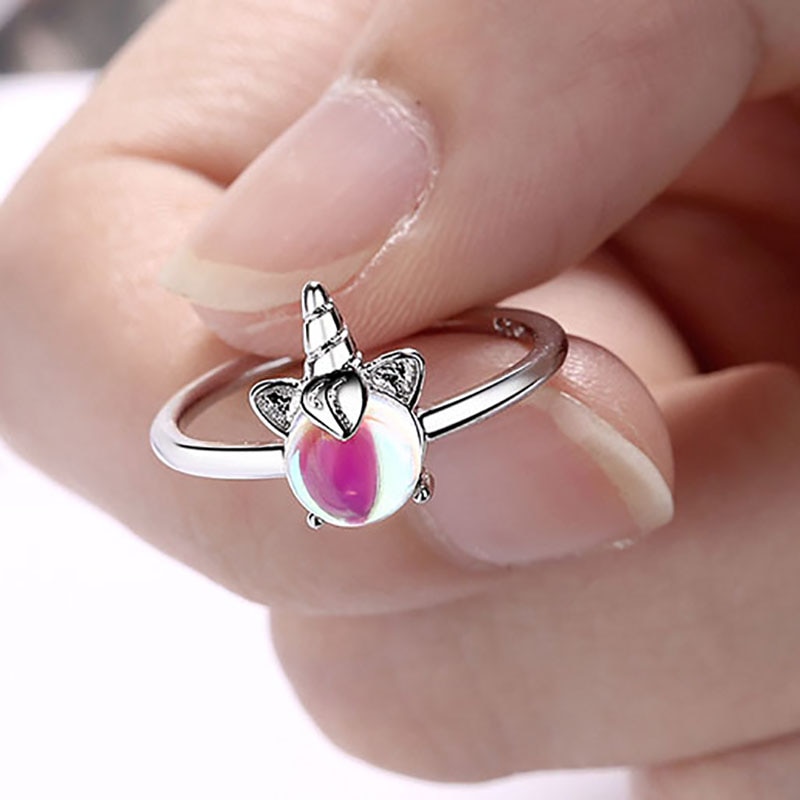 Foxanry 925 sterlina Argento Creativo unicorno Anello di Barretta per Le Donne Nuovo Terndy Strass anelli di Fidanzamento Dei Monili Fatti A Mano