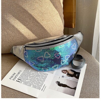 Vrouwen Meisjes Fanny Pack Shiny Sequin Taille Heup Tas Met Verstelbare Riem Vrouwelijke Mode Taille Packs: Heart Green
