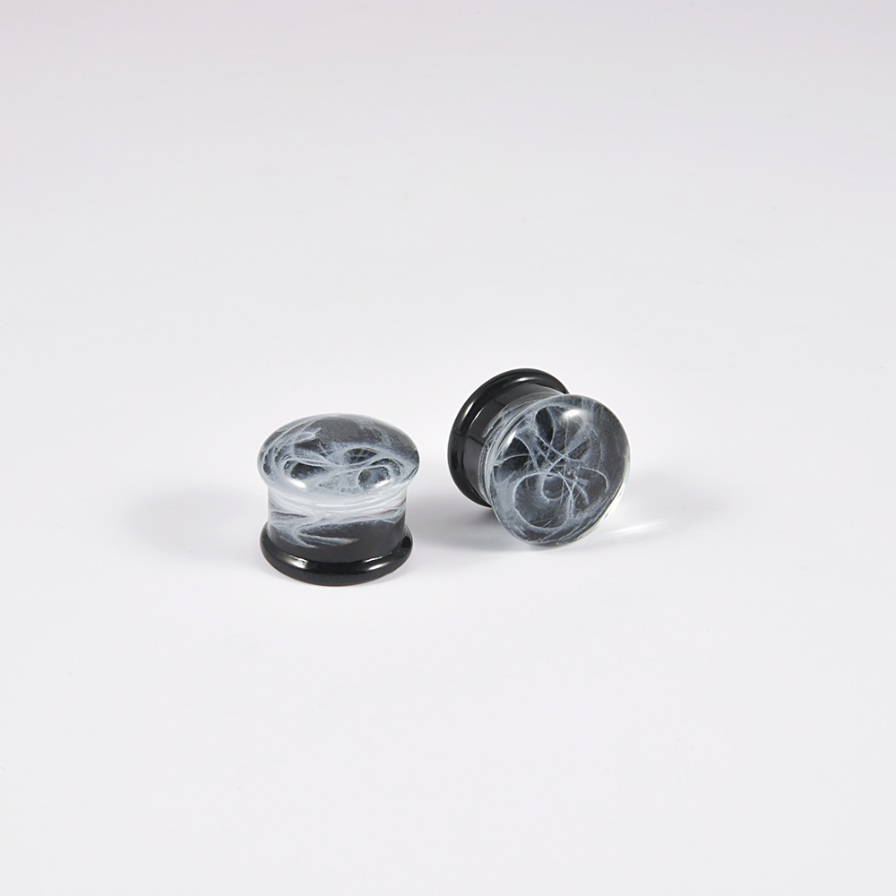 2 uds vidrio blanco ahumado doble llamarada Flashback tapón para los oídos calibre de túnel para hombres mujeres expansor de estiramiento de oreja Piercing joyería del cuerpo