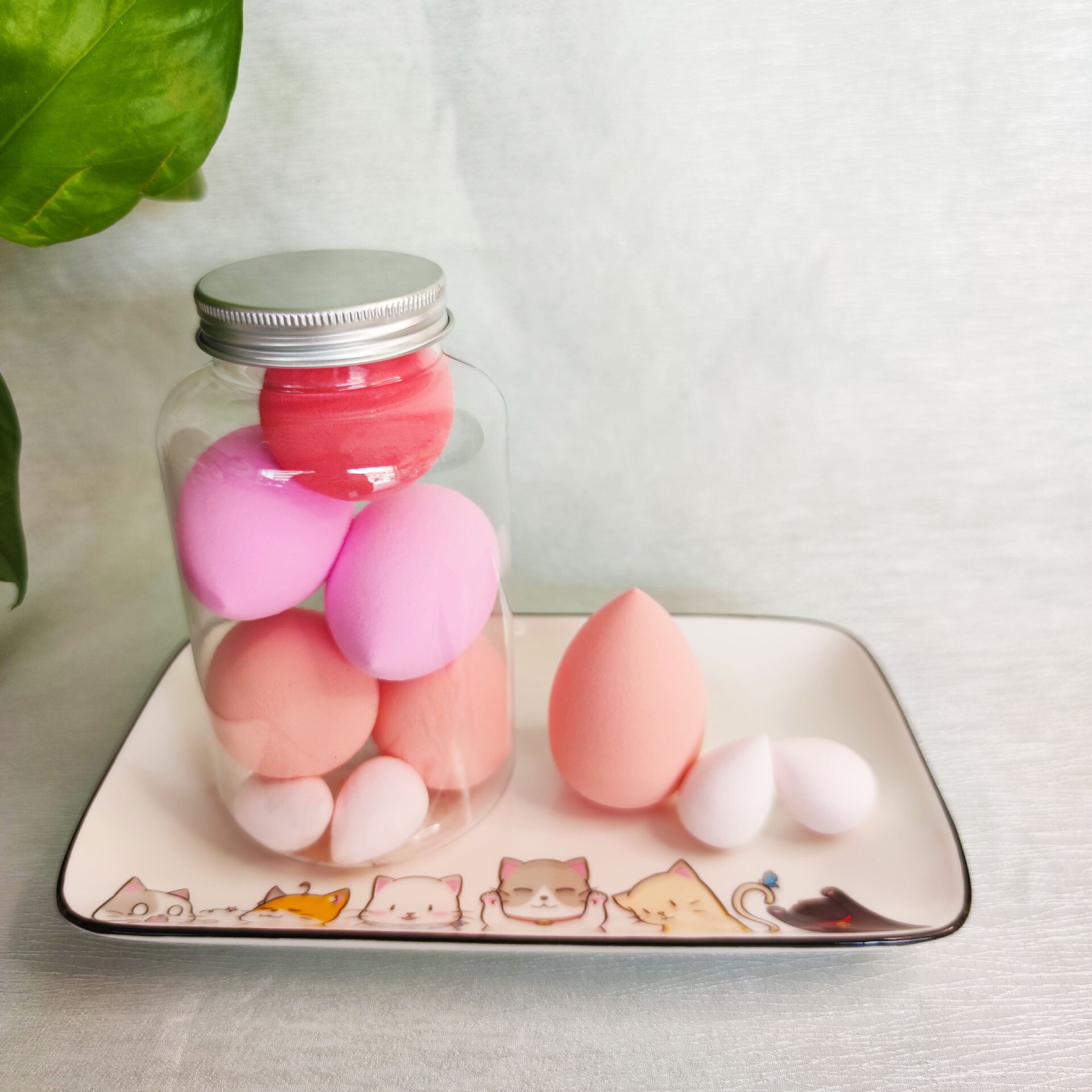 5/7Pcs Beauty Egg Set Gourd Water Puff Makeup Puff Set Colorful Cushion Cosmestic Sponge Egg Tool Wet and Dry Use Makeup: Pink 7 pcs