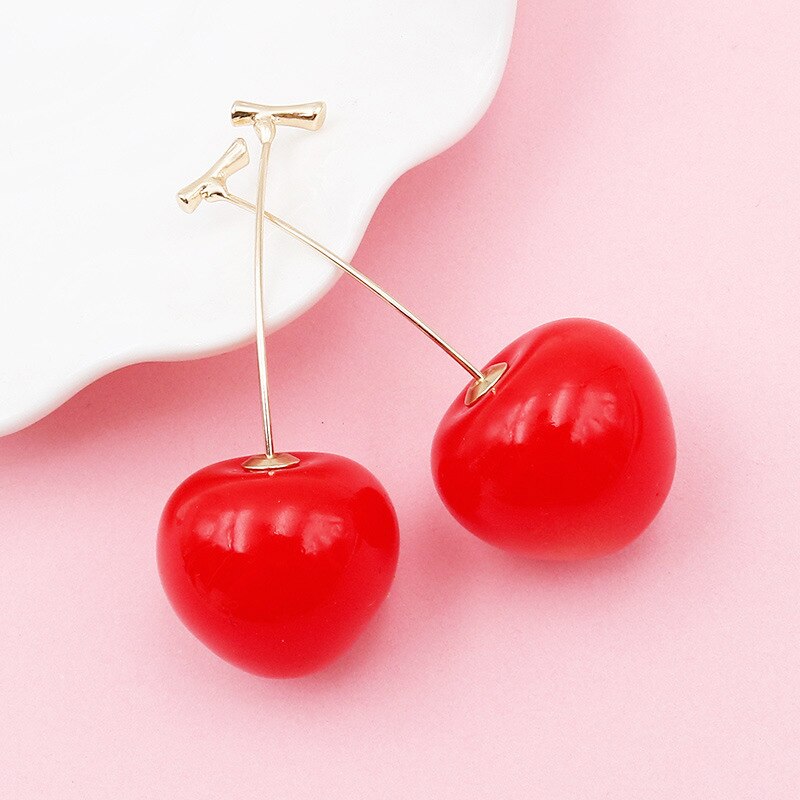 1 Paar Leuke Simulatie Red Cherry Zoete Resin Earring Rode Kleur Voor Vrouwen Meisje Student Fruit xmas: 2PCS Cherry