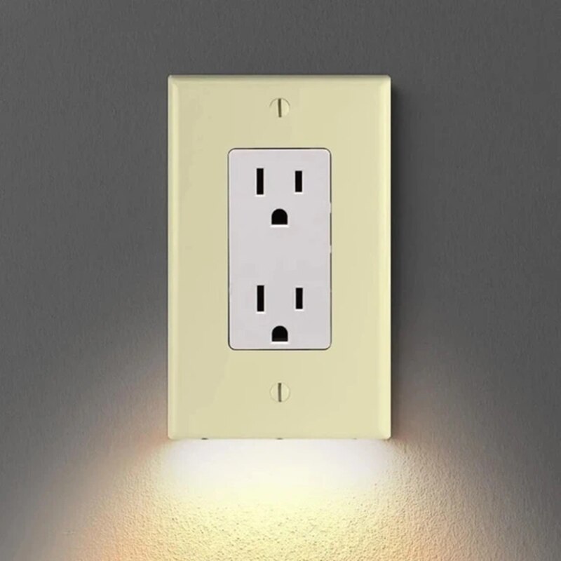 Wall Outlet Cover with LED Night Lights Electrical Outlet Wall Plate with LED Night Lights for Home Decor VJ: beige A