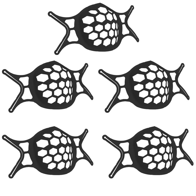 Soporte para mascarilla 3D, ayuda a respirar, cojín interior, soporte de silicona reutilizable, lavable, cuidado de la piel facial: Black 5PCS