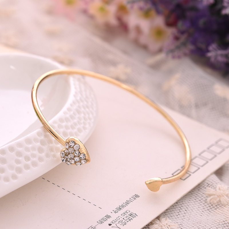 Brazaletes de corazón de cristal para mujer, brazalete con apertura de Color dorado, brazaletes ajustables para mujer, joyería de boda a la , accesorios de mano: Default Title