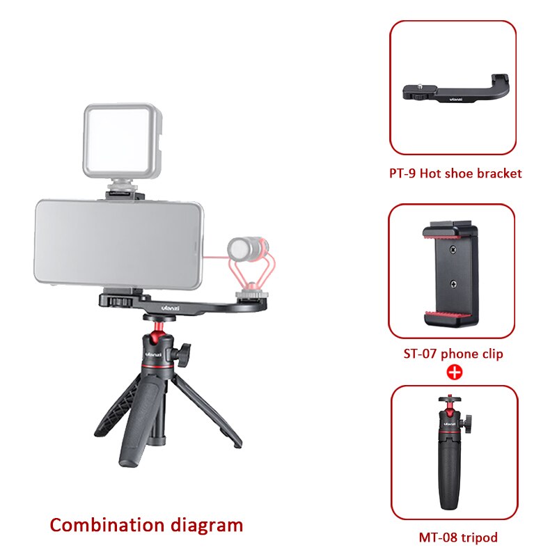 Ulanzi MT-08 Mini Extendable camera Desktop mobile Tripod for DSLR SLR Phone Vlog Extend Tripod 1.5KG Maxload Adjustable Tripod: with PT-9 ST-07