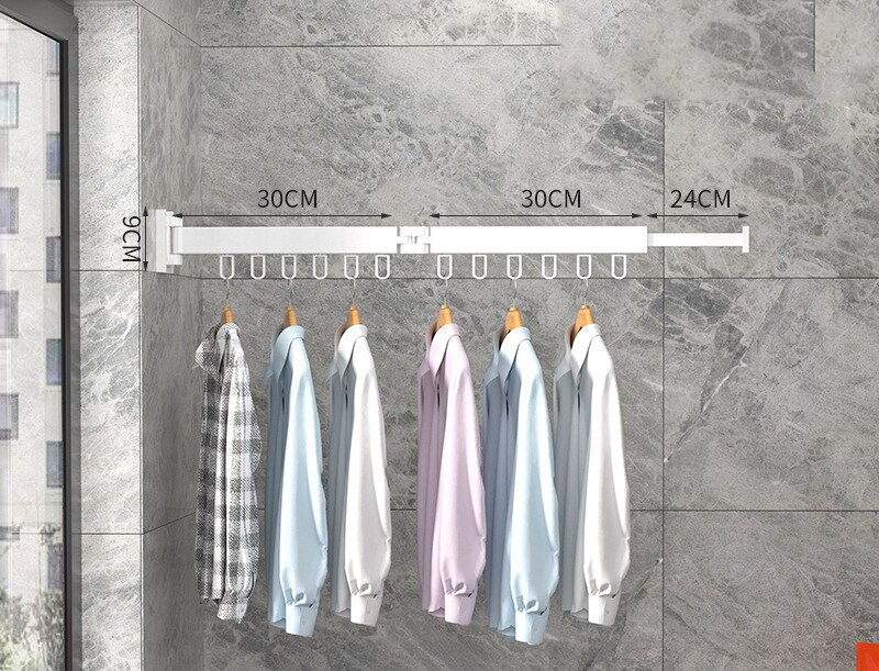 Vouwen Kleding Rek Muurbevestiging Verdikte Aluminium Kleding Organizer Thuis Intrekbare Indoor Balkon Doek Drogen Hanger: white 60CM