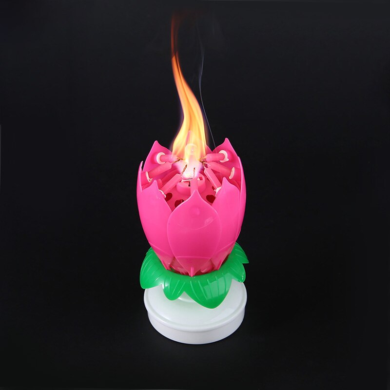 Lotus Musical Candle Rotating Happy Birthday Lotus Flower Musical Candle Children Wedding Party Birthday Cake Decorations