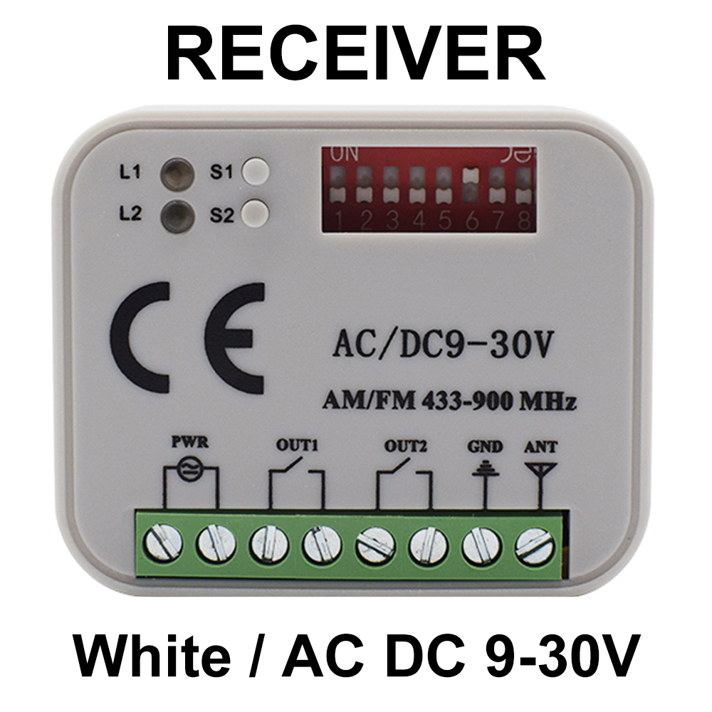 2CH RX Multi 433 a 900 Mhz Receiver Garage Door Opener Remote Control Gate External Multi-brand Controller Switch 12V 24V 220V: Silver
