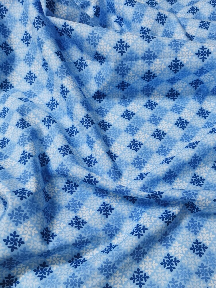 100% de copos de nieve azul cielo para Navidad, tela de algodón geométrica, costura artesanal, Telas de tejidos de retales, tejido Tilda, artesanía de muñecas