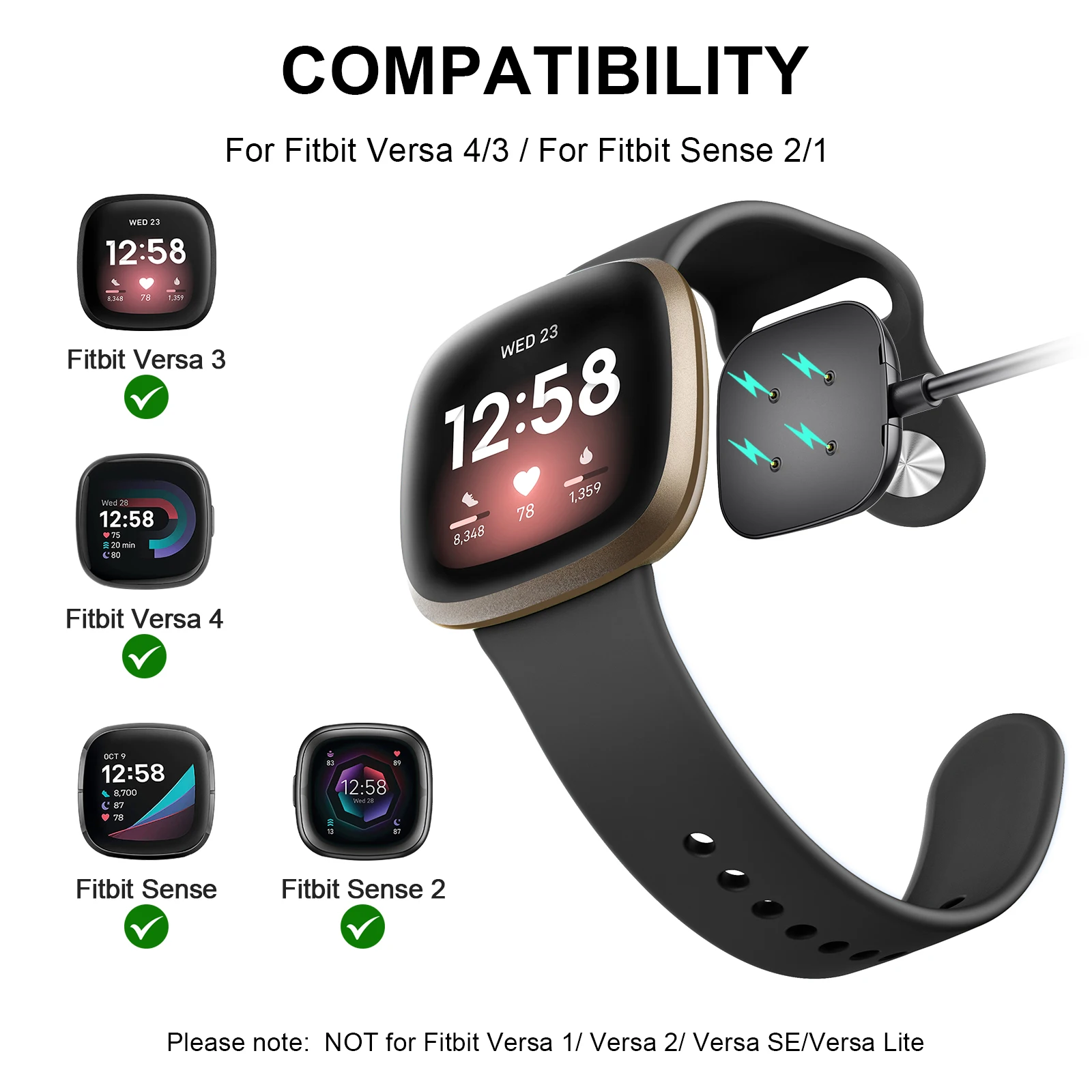 Usb-c-stekker oplaadstation voor fitbit versa 4/, versa 3/ sense 2 en 1 magnetische oplaadkabel voor fitbit versa 4 , versa 3/ sense 2 horloge-oplader