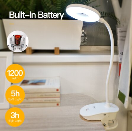 LED Touch On/off Switch 3 Modes Clip Desk Lamp 7000K Eye Protection Desk Light Dimmer Rechargeable USB Led Table Lamp