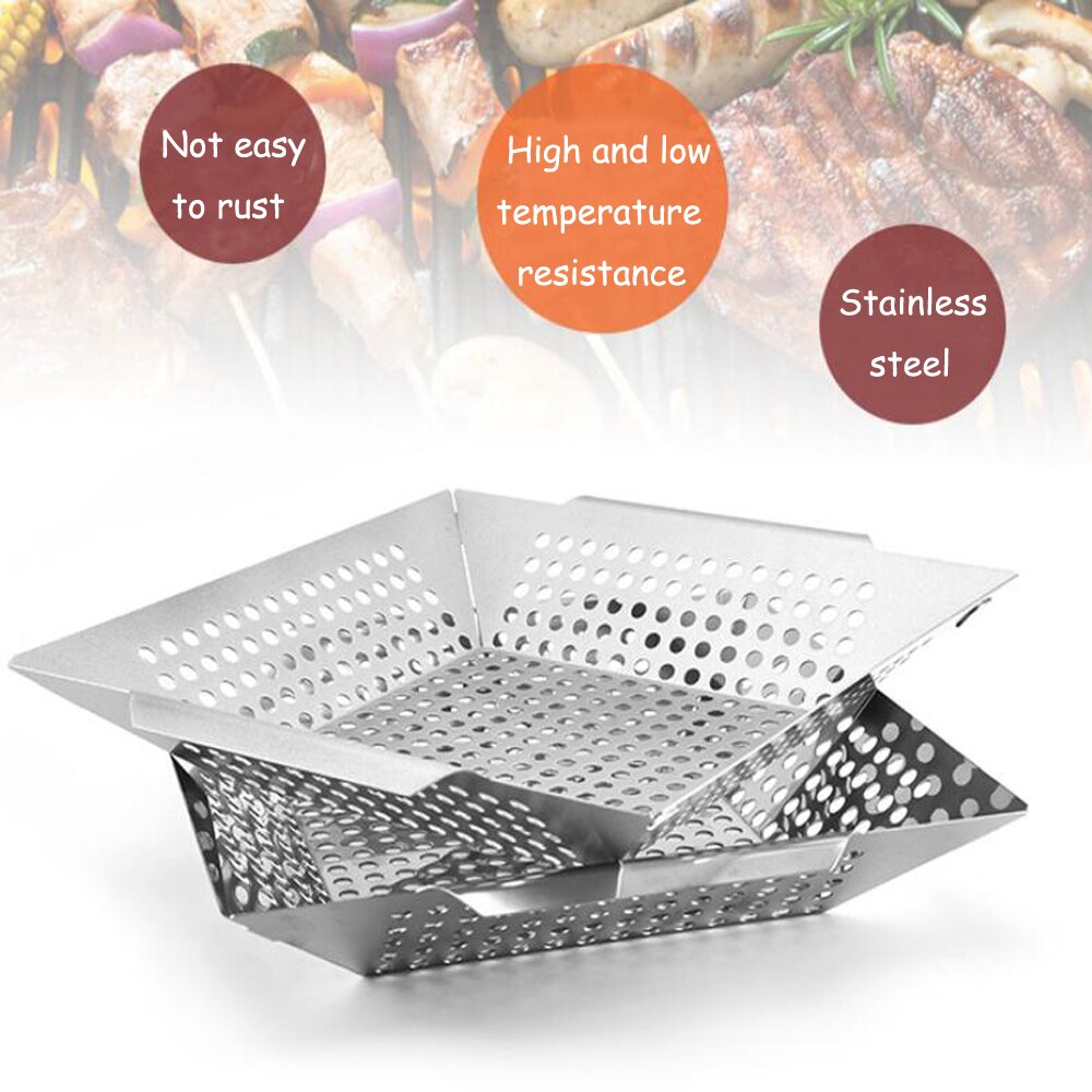 BBQ Plate Non Stick Square BBQ Grid Stainless Steel Vegetable Basket BBQ Accessories Barbecue Picnic Cooking Tray