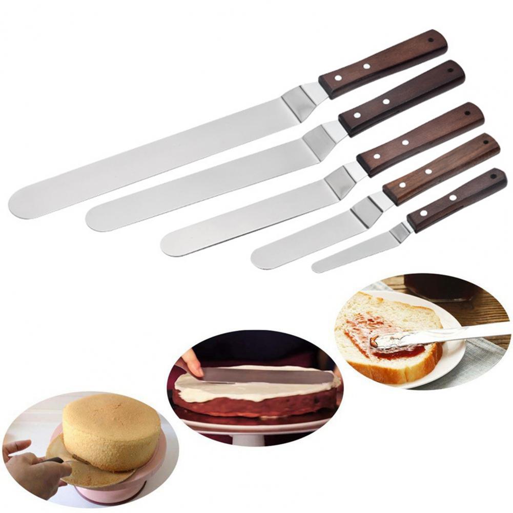 1pc Kuchen Spachtel Backen Schaber Holzgriff Edelstahl Palette Messer Schaber Kuchen Dekorieren Werkzeug Backformen Backen Werkzeug