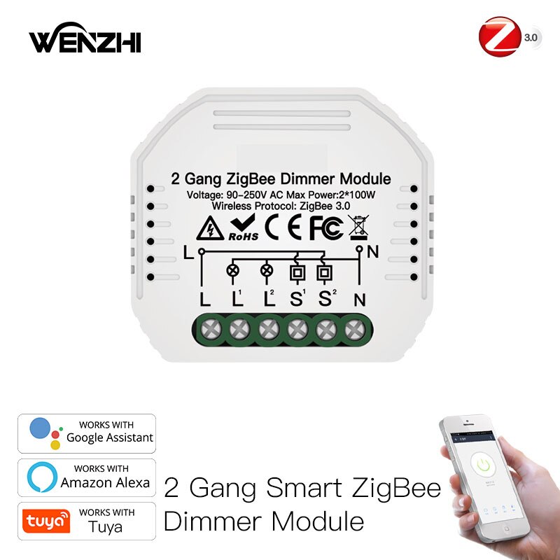 Light Switch Module Zigbee 3.0 RF 433 Mhz Dimmer Relay Automation Wireless Remote Control Smart Life Tuya Alexa Google Home Mose: 2Gang Dimmer