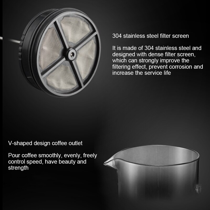 1000Ml Glass French Press Pot Heat-Resistant Coffee Maker Tea Filter Cup Lockable Concentration Method Press Pot