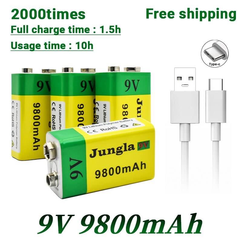 2022 9800mAh micro USB 9 Volt li-ion Rechargeable Battery 6F22 9V Li ion Lithium Battery for RC Helicopter Model Microphone Toy