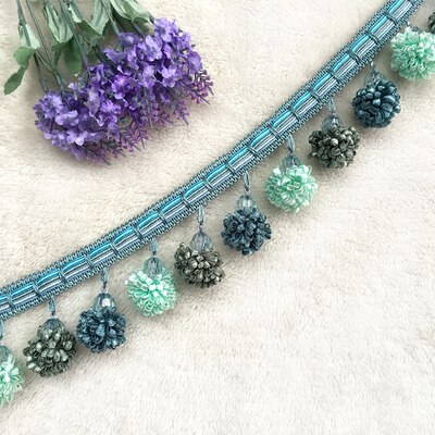 1M Pom Pom Trim Ball Fringe Lint Gordijn Kant Stof Pompom Ballen Kwastje Franjes Trim Kralen Diy Kant Ambachten naaien Accessoires: B