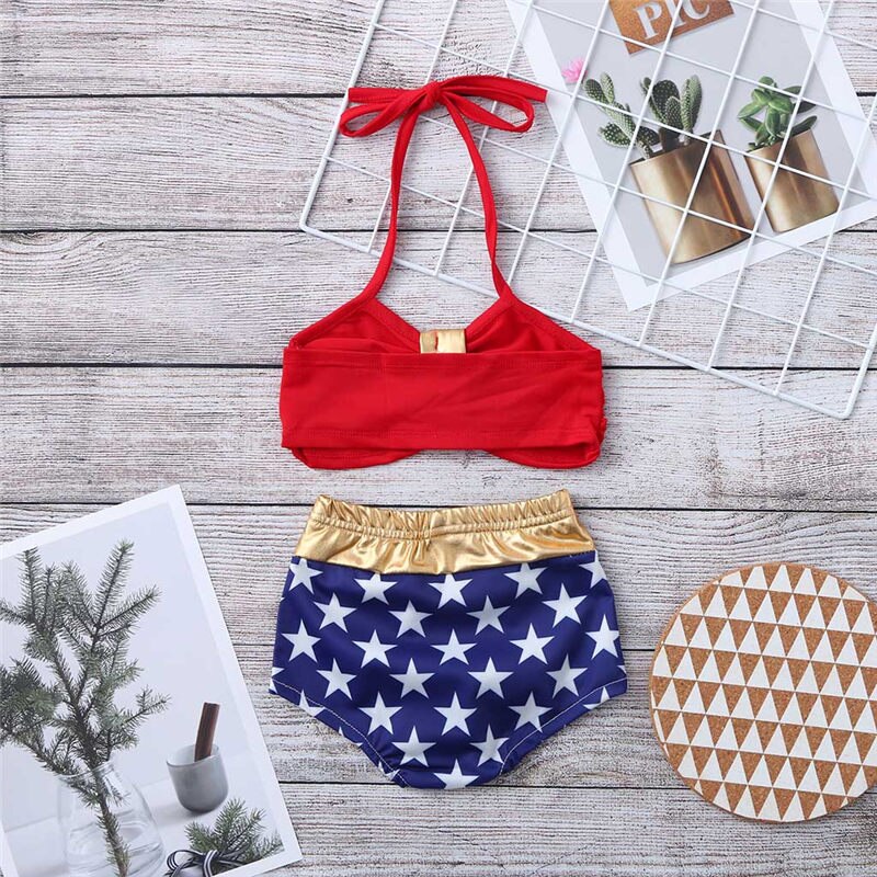 Baby Girl Swimwear Kid Bikini Two-Piece Swimsuit Halter Bathing Suit Independence Day Outfit Beachwear Swimming Costume