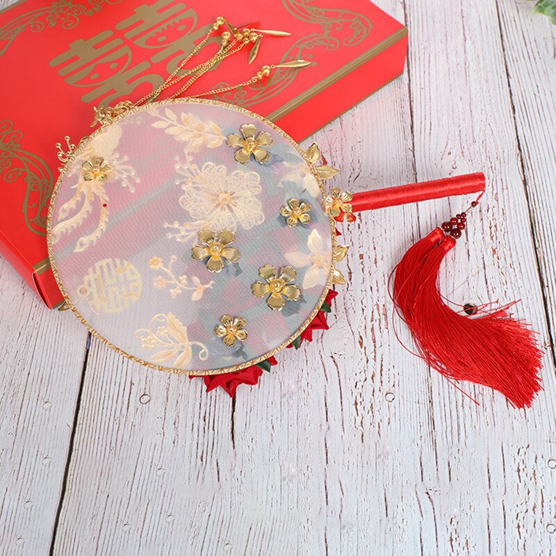 32x22cm Handheld Round Fan Materials Kit Handmade Ancient Chinese Wedding Bride Photography Ornaments Flowers