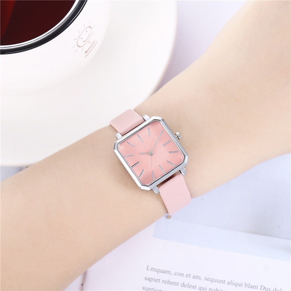 Topmerk vierkante dames armbandhorloge met gecontracteerd leer en kristal polshorloges damesjurk dames quartz klok dropshipping