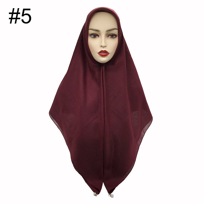 Vierkante hoofddoeken hangen grote parels dames moslim hijab viscose katoen maleisië hoofddoek tulband wrap 110 x 110cm: 5 bordeauxrood