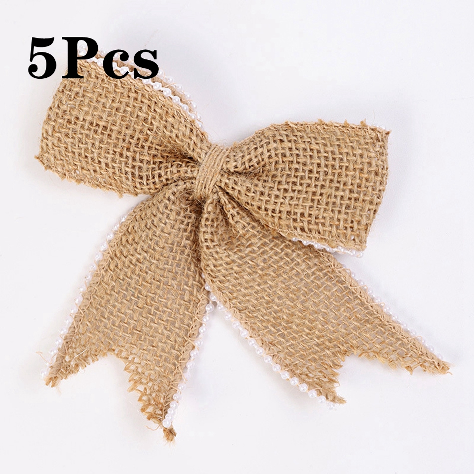 2M/Rolle Natürlichen Jahrgang Jute Leinwand Spitze Schleife Handwerk DIY NäHenne Jute Stoff wickeln Hochzeit Party Weihnachten hause Dekoration: A04 5Stck
