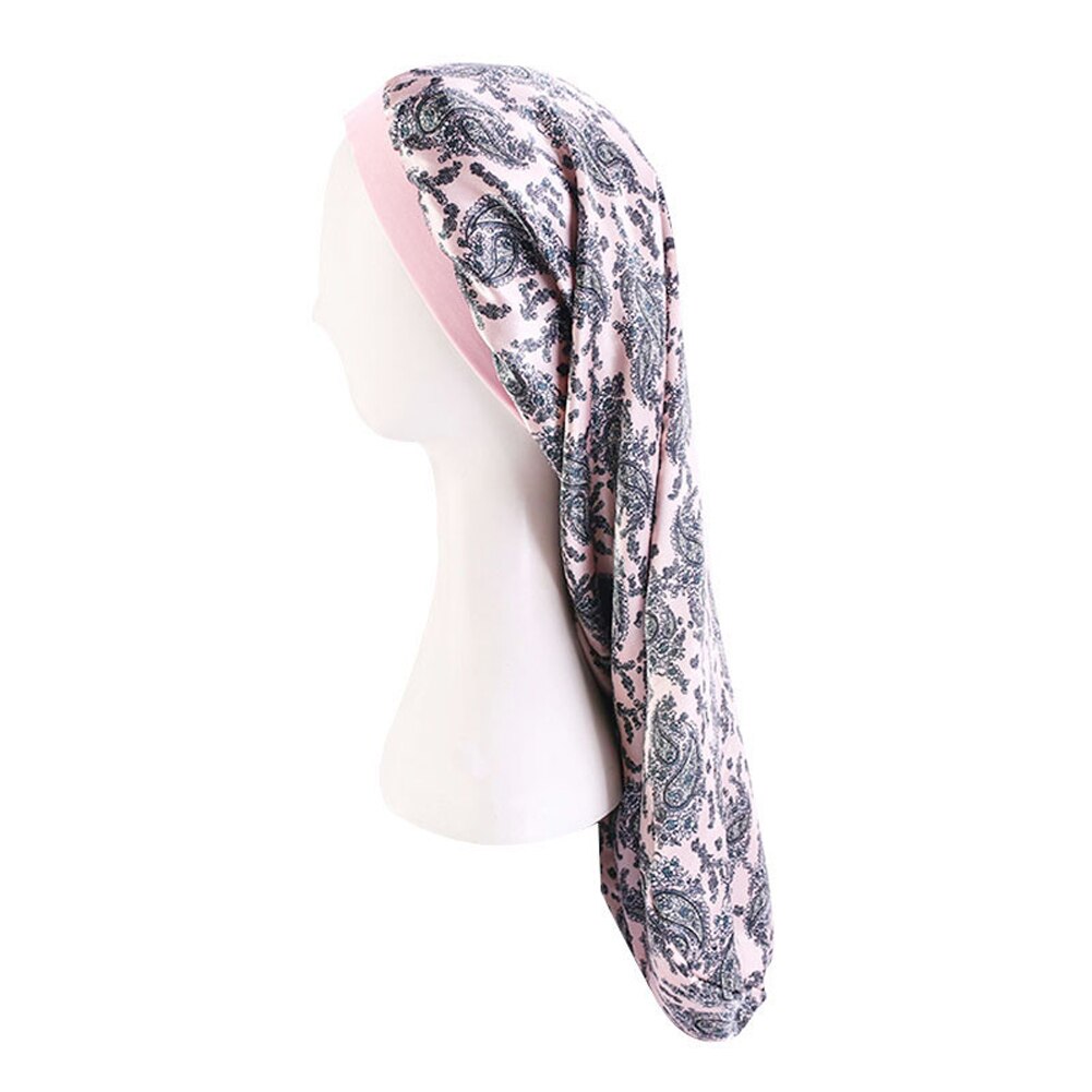 Elastische brede satijnen muts met lange haarlengte, slaapmuts, wikkelmuts, haarverzorgingsmuts voor dames, heren, unisex muts, muts: Roze