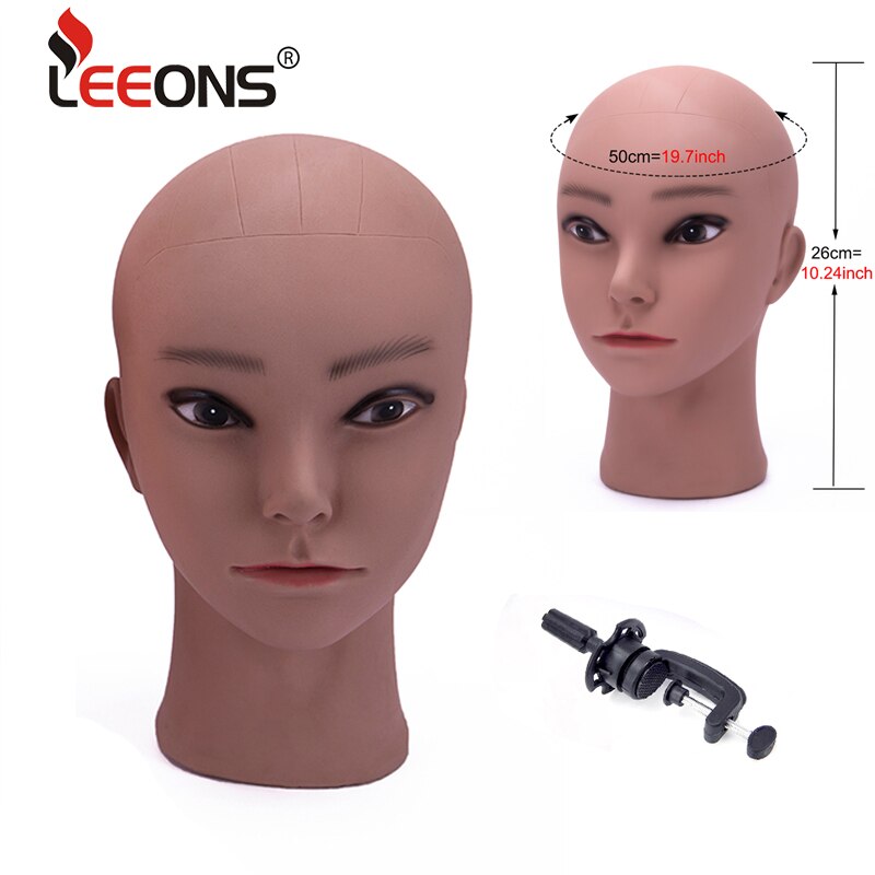 Cabeça de manequim careca do sexo feminino das sanguessugas com suporte profissional cabeça de treinamento careca cabeça de manequim bege e marrom escuro sem cabelo