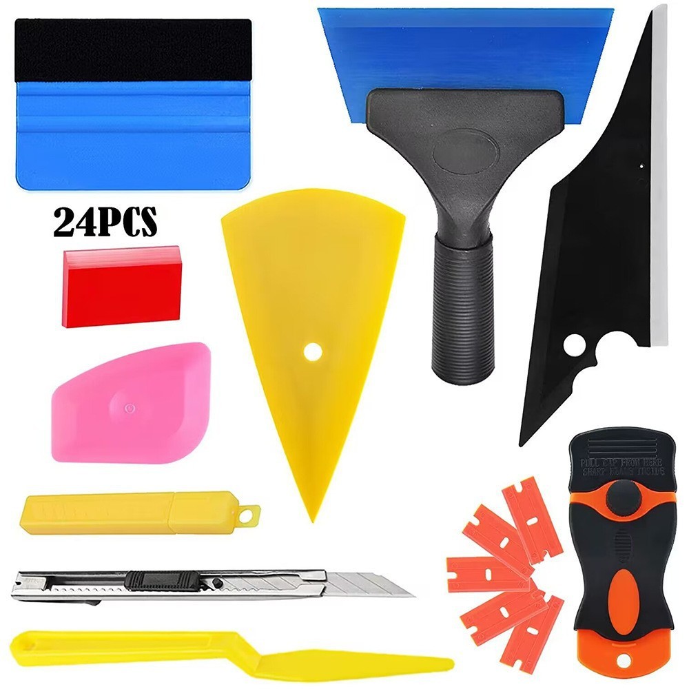 KUNAISI Car Vinyl Wrapping Tool Kit Felt Edge Squeegee Plastic Scraper Wallpaper Film Sticker Install Window Tint Tools: Gold