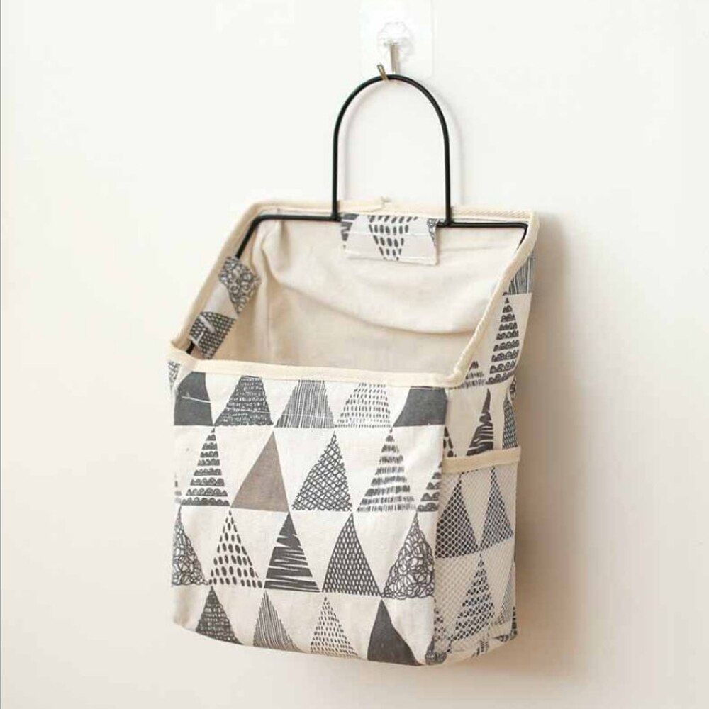 1Pc Lattice Hanging Storage Bag Bedside Storage Organizer Dorm Room Phone Book Magazine Storage Bag Holder With Hook Bed Pocket: Gray Triangle