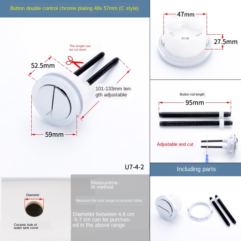 Toilet Cover Button Accessories Single and Double Button Round Old Fashioned Toilet Tank Cover Button Switch Universal: U7-4-2