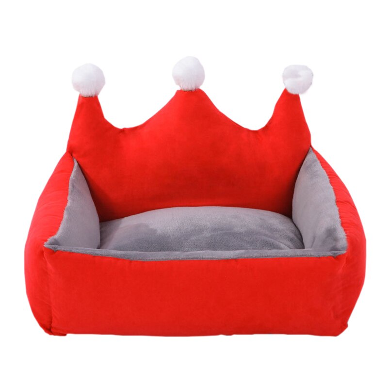 Cute Crown Pet Princess Beds for Small Dogs Winter Warm Puppy Cat Sofa Bed Shih Tzu Yorkies Kennels Removable Mascotas Supplies: Red Crown / XS-below 1.0 kg