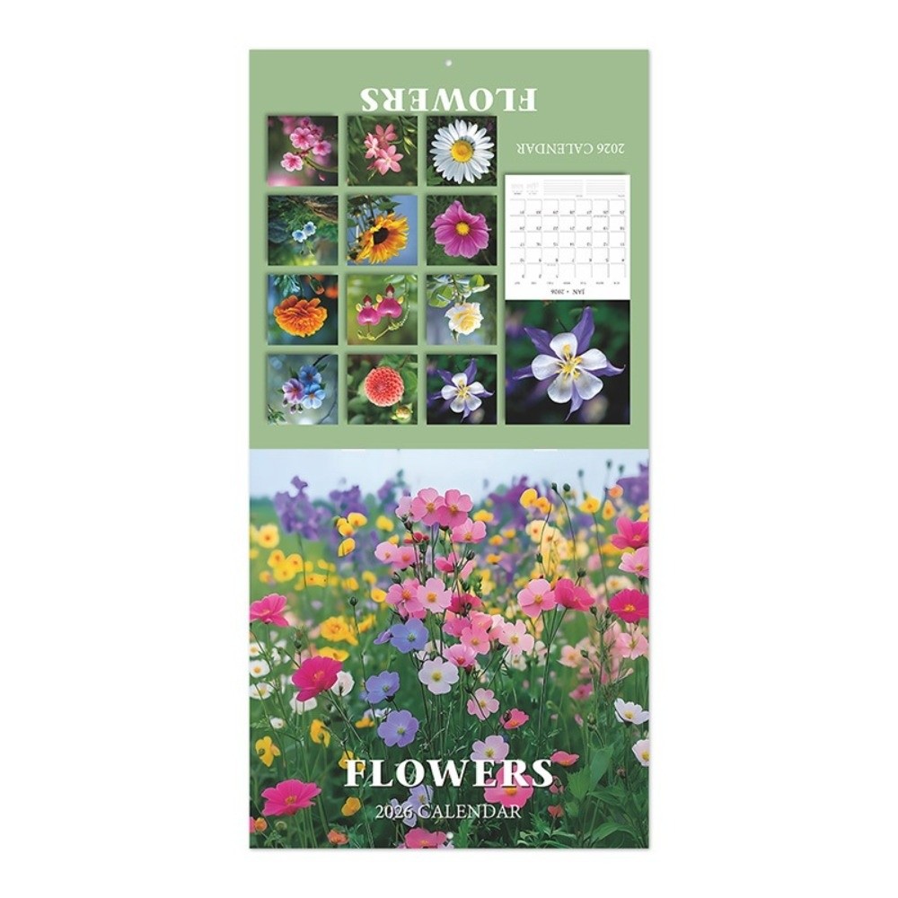 Kalendarz ścienny na 12 miesięcy z motywem kwiatowym, wiszący, dekoracyjny kalendarz kwiatowy, kalendarz z grubego papieru, planer, robić użytku biurowego.