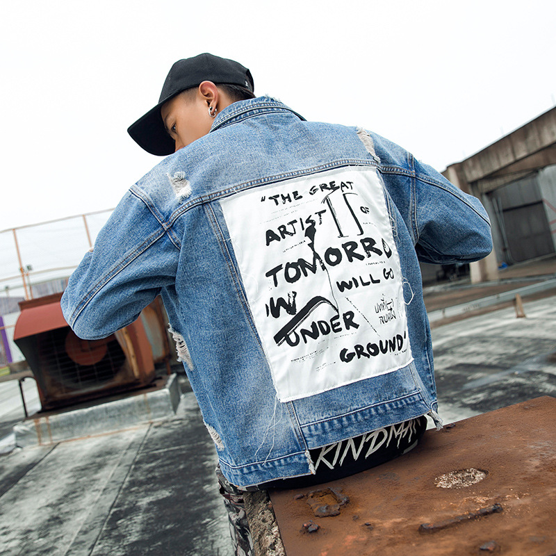Japonais rétro jean bomber veste streetwear décontracté Harajuku cowboy manteau automne vintage denim vestes hommes hip hop: XL