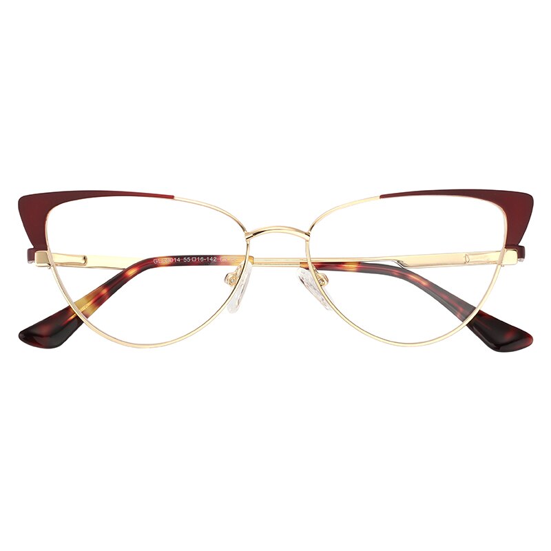Gafas redondas con de ojo de gato para mujer, anteojos femeninos con montura sin tornillos, de estilo Vintage, a la: Rojo