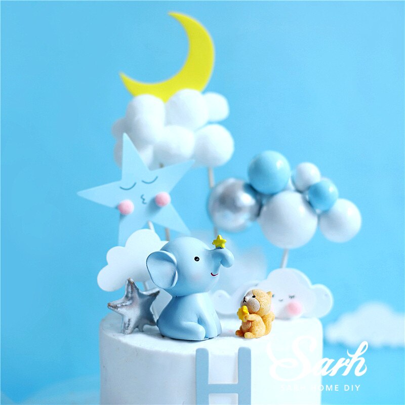 Blue Elephant Star Squirrel Cake Topper for Wedding Decoration Birthday Baby Shower Supplies Valentines Fairy Baking Love